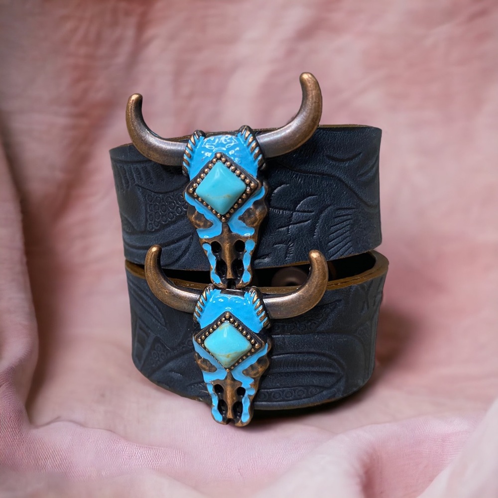 Custom Longhorn Bull Leather Bracelet